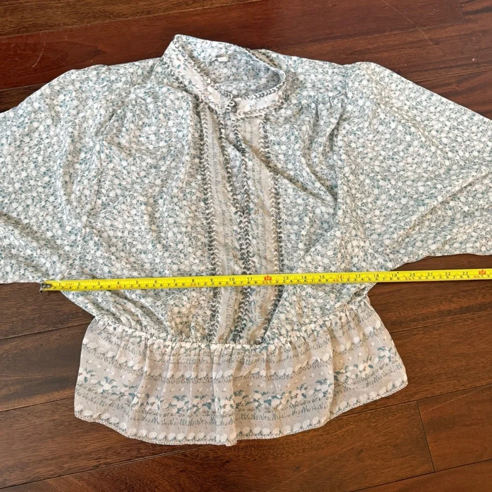 Free People If I Had You Ruffled Blouse M‎ Sheer Boho Floral Long Sleeve Cottage